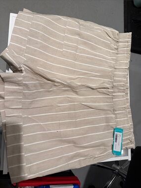 Tribal Beige and White Striped Elastic Waist Shorts
